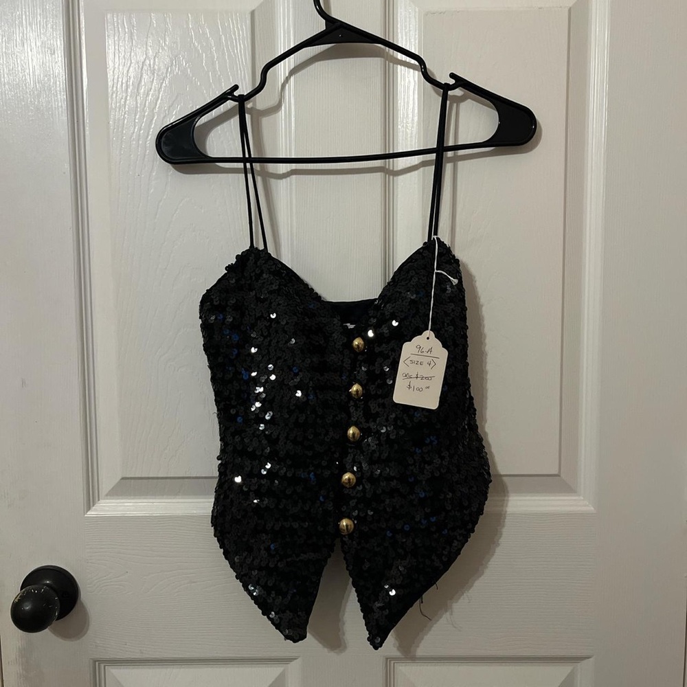 Sequin Black Top with Gold Buttons
